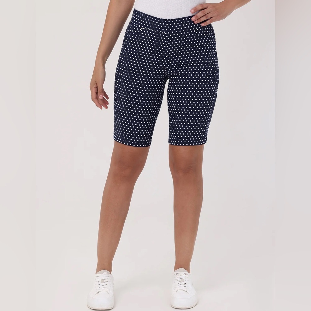 Sears 16W Navy Blue Polka Dot Stretchy Bermuda Shorts Pull on